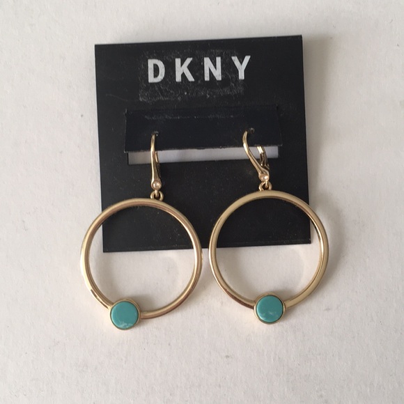 DKNY Gold Tone & Stone Hoop Earrings - Picture 1 of 2
